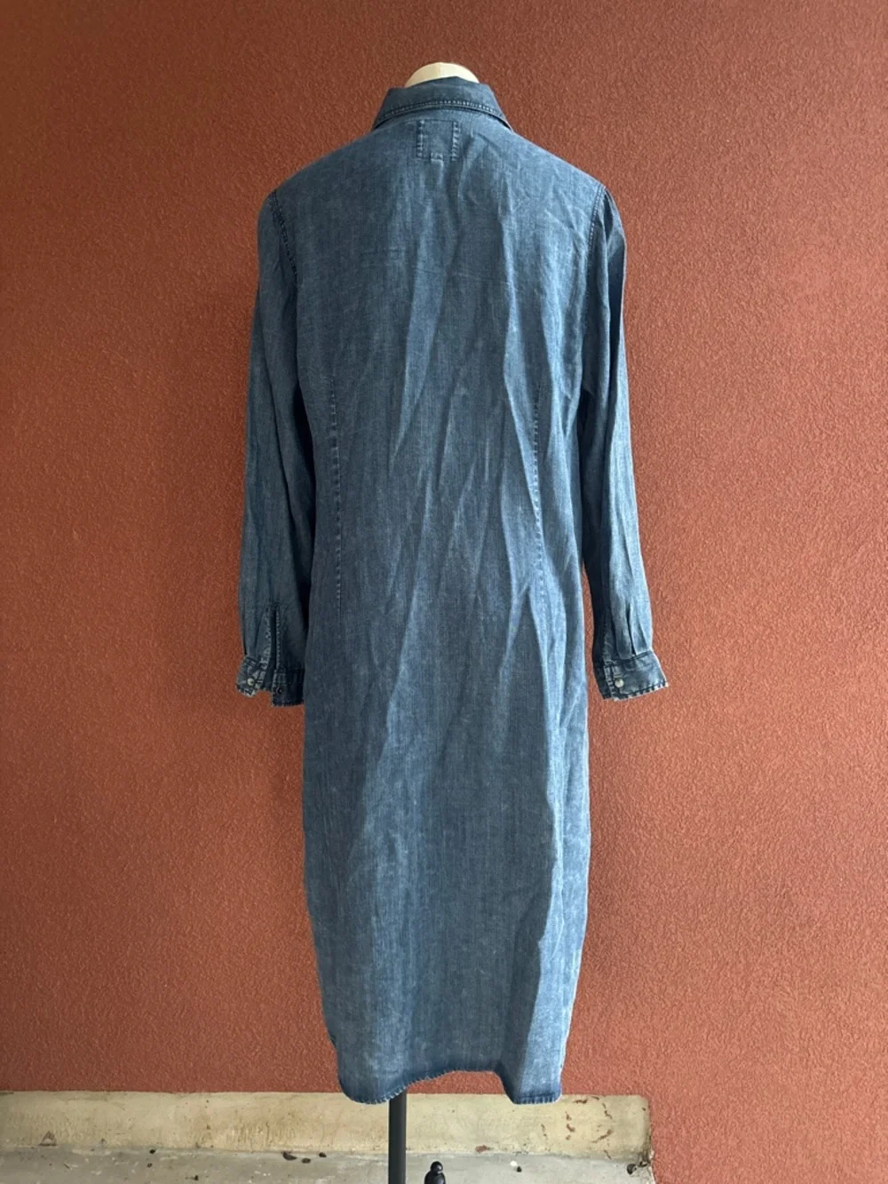 Button-Front Long-Sleeve Denim Shirt Dress - Blue - Picture 4 of 7